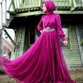 Superb Muslim Wedding Dresses Long Sleeve Chiffon Fuchsia Wedding Dress Sash Beaded Elegant Vestido De Noiva