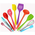 Free shipping Food grade Silicone 10pcs Colorful Cooking Tool Spatula Tongs Whisk Brush Spoon Bakeing Tools