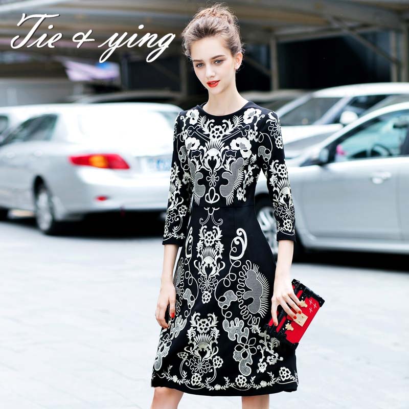 Dress with embroidery 2015 autumn & winter America Europe fashion runway luxury brand