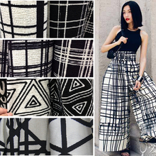 Customized 150cmwidth black white fold stripe lattice Tartan Plaid chiffon Cotton Cloth Fabric Shirt coat scarf blouse Headdress