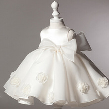 2016 summer baby girl christening gowns 1 year birthday dress Big bow fashion tutu wedding baptism