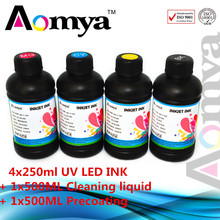250mlx4 Colors UV Printing Ink For UV Flatbed Printer for Glass/Metal/PVC + Cleaning Liquid 500ml + Pretreatment coating 500ml