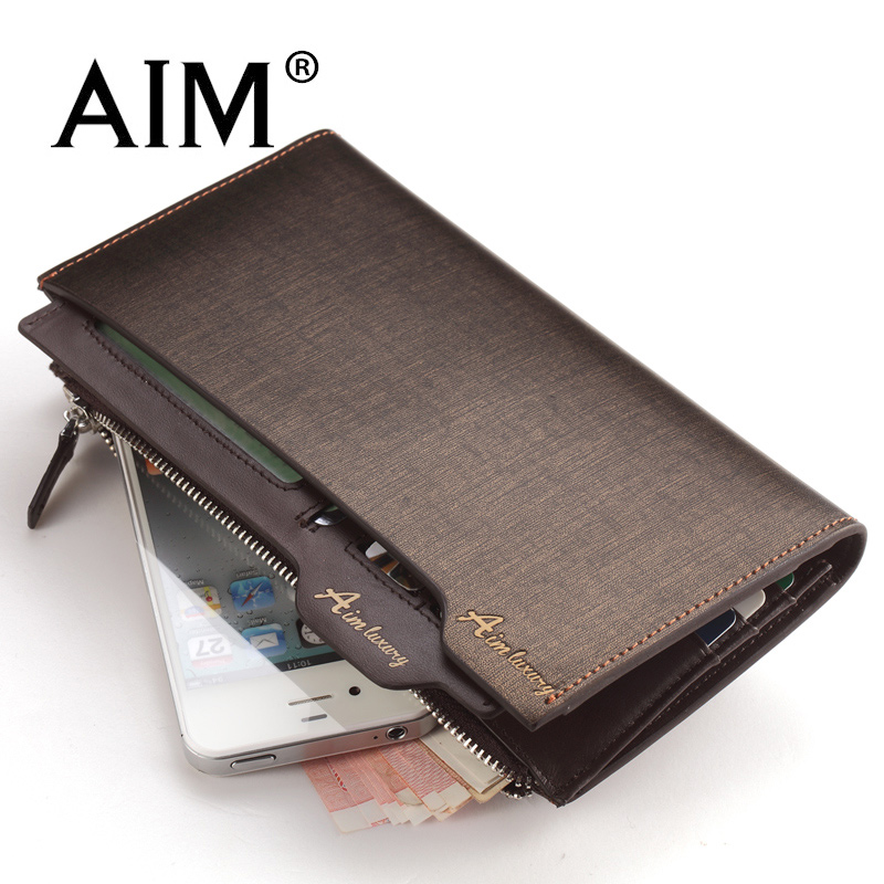 2014 fashion men Aim cowhide long wallet design male zipper wallet multi card holder wallet male man bag commercial wallet