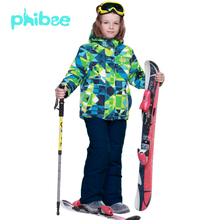 2015FREE SHIPPING phibee kids ski warm suit winter boys clothing set children skiing suit jacket pant