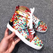 Free shipping new design high quality red bottom shoes men high-top rivet casual shoes size 35-46 Hot