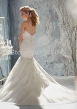 New Custom Made Vestido De Noiva Satin Organza Lace Applique Beading Strapless Romantic Mermaid Wedding Dress