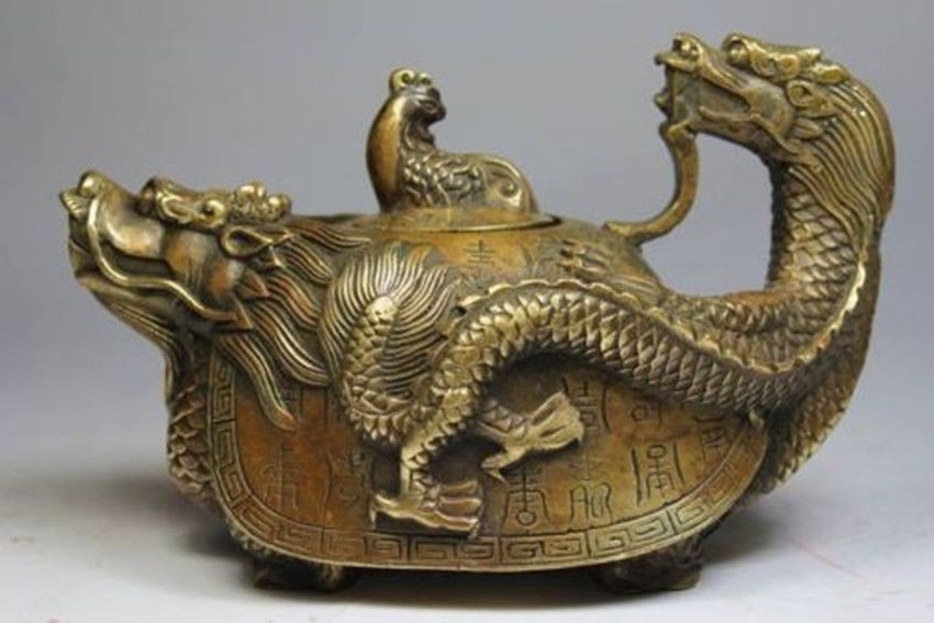 Bronze home decoration Folk Culture Brass Elaborate Chinese Old Copper Handwork Dragon Teapot