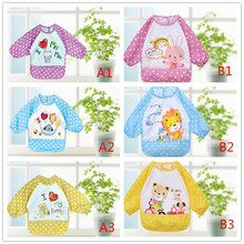 6Designs Fashion Waterproof Children bibs Long Sleeve For Lunch Cartoon baby clothing baby bib waterproof Clothing 3Colors