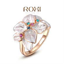 ROXI Summer Gift Classic Genuine Austrian Crystals leaves Rose Gold Plated Flower Ring Jewelry Party OFF