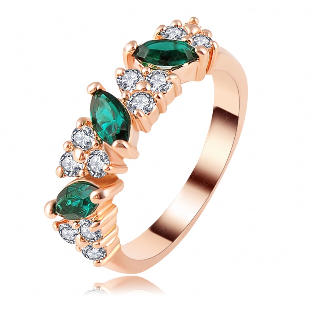 Dark Green Color Zircon Ring 2015 Unique New Real 18K Rose Gold Plated Women Rings Fashion