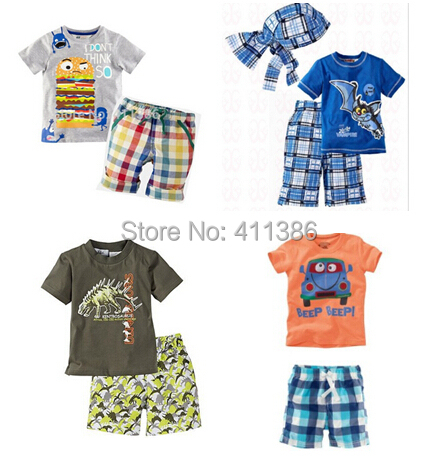 ST017 Free shipping new little boys beach sets short sleeve T shirt pants casual kids suit