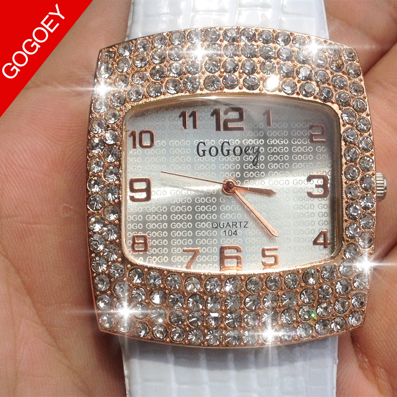 Diamond Rhinestone Big Dial GoGoey Brand Popular Watch Women Luxury Party Fashion Casual Quartz Leather Wristwatch