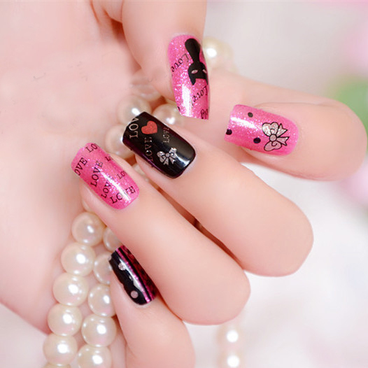 New fashion Style glitter cat design 12pcs pack Beauty Nail Art stickers decorations full cover nail