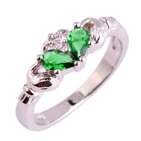 Claddagh Style Women Rings Water Drop Jewelry Emerald Quartz 925 Silver Ring Size 6 7 8 9 10 11 12 Free Shipping Wholesale