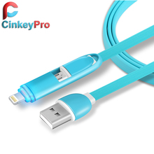CinkeyPro 2 in 1 LED Light Noodles Cable For iPhone Micro Charger 1M Mobile Phone Cables Data Charging For Samsung Android