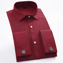Luxury Men Dress Shirt French Cuff Link With Tie Solid Color Dobby Long Sleeve Business Tuxedo Wedding Male Social Chemise Homme