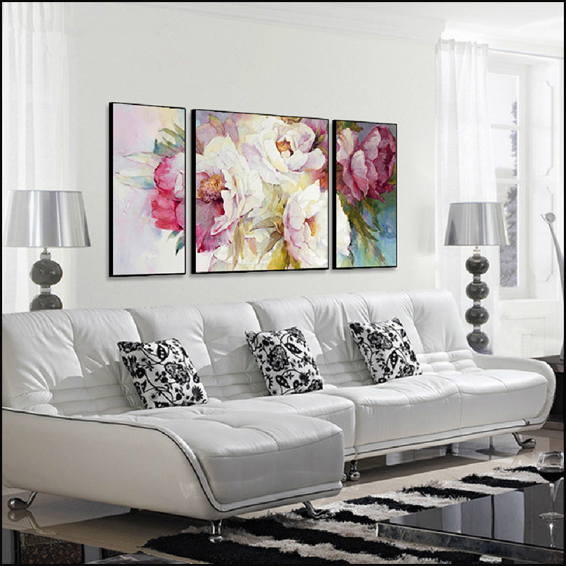 3 Piece Canvas Wall Art Blooming Peony Painting Waterproof Canvas Painting Cheap Modern Picture ...