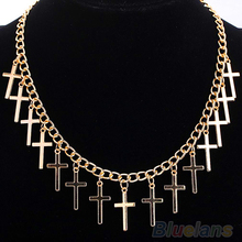 Women Fashion Jewelry Elegant Hollow Yellow Gold Filled Cross Necklaces Pendants 02B1