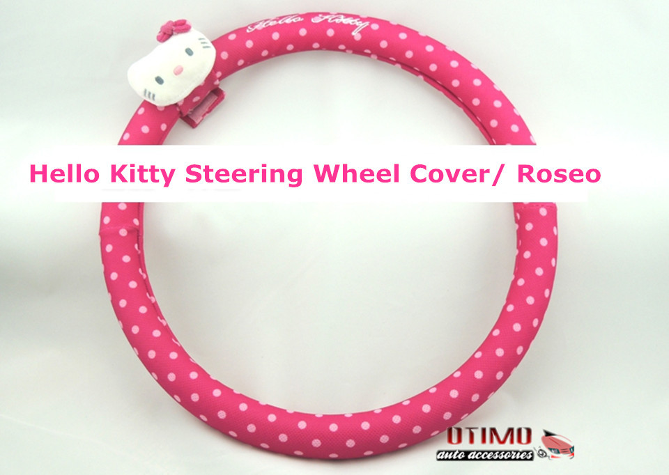 5 Free Shippping Car Cute Steering Wheel Cover Hello Kitty Interior Decoration Set for Female Kitty Cat Car Wheel Cover Case 38CM