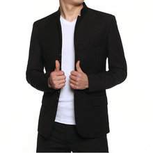 2016 Mandarin Collar Blazer Men Black Traditional Chinese Tunic Suits Stand Collar Male Slim Fit 4XL Veste Costume Homme Jacket
