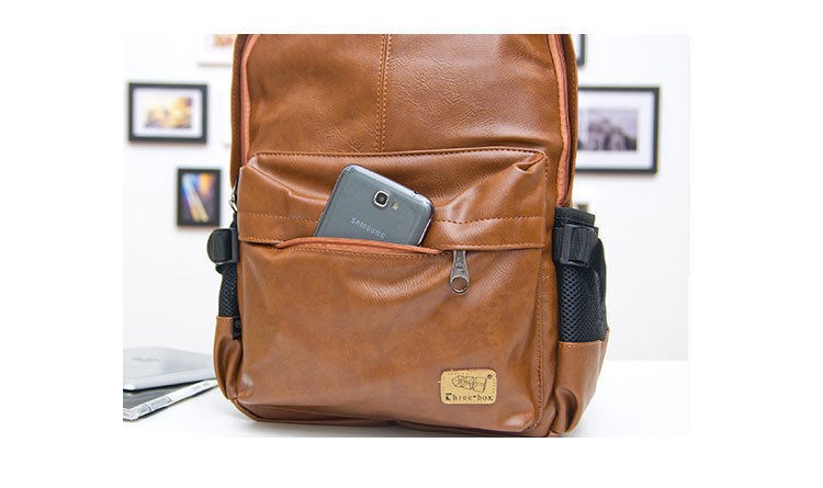 2015 Top Quality Brand Fashion Black Genuine Leather Men's Backpacks P
