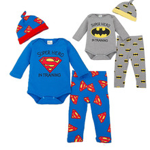 Brand Romper Set Fashion Cartoon Roupa De Bebe Bodysuit+Hat+Pant 3 Pcs Baby Boy Clothing Set Superman Batman Brand Romper Set