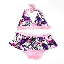Girls Children Swimming Bathing Suit Biquine Butterfly Printed Costume Swimwear Swimsuit Bikini Meias Infantil Two Pieces