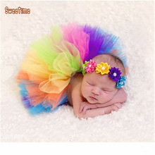 Pettiskirt Set Newborn Photography Props Infant Costume Outfit Princess Rainbow Tutu Skirt +Matching Headband 2pcs Set 2 Design