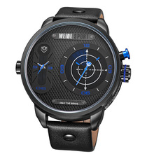 Hot Stylish Big Dial Fashion Casual Sports Waterproof Stop WEIDE Men s Quartz Watch Genuine Leather