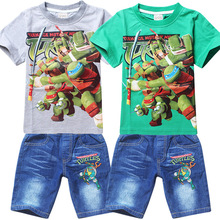 Retail Teenage Mutant Ninja Turtles Summer Clothing Set Boys Jeans T Shirt Children Mickey Kids Clothes
