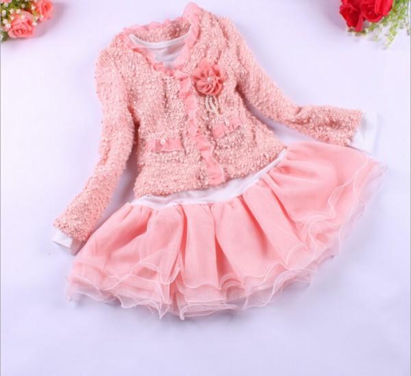 Children's Outfits Lace Dresses Set Girl's Long sleeve shirts + dress 2pcs sets girl dancing dress baby's cute suits WD1134