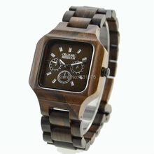 Square Wood Watches For Men With Chronograph Dial Dark Color New Arrival Stock Wood Watches For