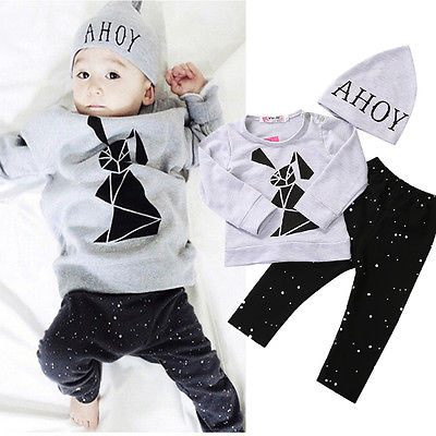 2016 New Toddler Clothing Set Baby Boy Girl Rabbit Long Sleeve T shirt Pants Hat 3pcs