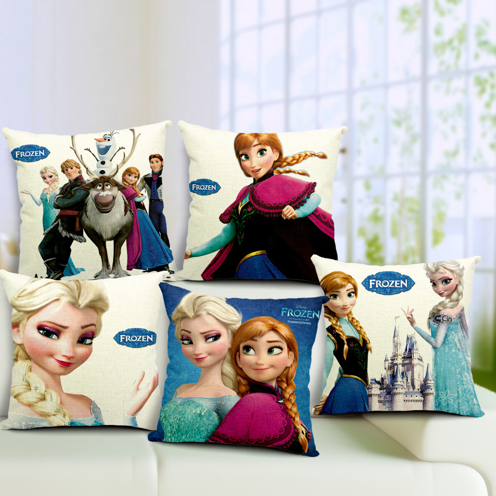 Cute Cartoon Anna Elsa Olaf Cushion Cover Throw Pillow Cover