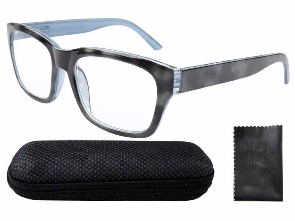 R045 Grey Polycarbonate Large Lens Nearly Invisible Line Bifocal Glasses Readers Men 0 50 0 75