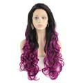 Cheap Two Tone Ombre Dark Root To Purple Body Wavy Stylish Synthetic Lace Front Wig Heat