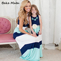 Matching Mother Daughter Clothes 2016 Summer Striped Mother Daughter Dresses Fashion Cotton Family Clothes Women Long