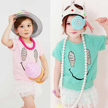 Kids Girls Short Sleeve T shirts Ice Cream Smile Casual Tops Cotton Costume 1 5Y