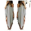 Europ United Summer New Fashion Women Big Yards Dress Sexy Loose Leisure Stripe Short Sleeves Dew
