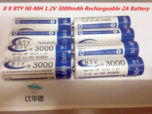 Высокая Quanlity аккумуляторные аккумулятор AA 3000 мАч 8 х BTY ni mh 1.2 В 3000 мАч аккумуляторная 2A батарея