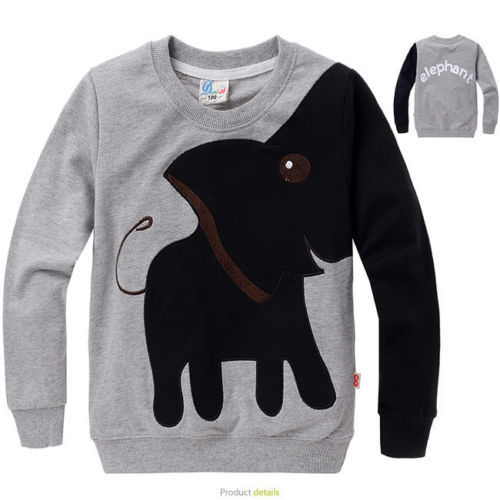Гаджет  Kids Boys Long Sleeve Tops Color Block Animal Elephant Sweater T-shirt Size 3-8Y None Детские товары