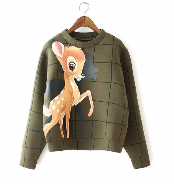 2015 autumn Winter Women\'s new half-high collar cute deer printing space cotton plaid sweatershirts free shipping (1)