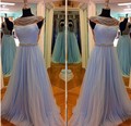 Light Purple Long Puffy Prom Dresses with Tulle Skirt Rhinestones Pearls Pleated A Line Elegant Galajurken