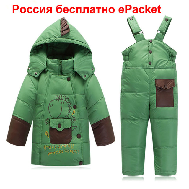 Дети Одежды Мальчиков Девочек Зимой Вниз Пальто Детей Теплые Куртки Dinosaure Малыш Snowsuit Верхняя Одежда Пальто + Брюки Комплект Одежды