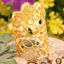 Fashion Jewelry Women Men Hollow out Flower Alloy Opening Ring Black and Golden 15CB