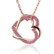 New 2014 Austrian Crystal 18K Gold and Silver Plated Double Heart Necklaces Pendants Wedding Fashion Jewelry