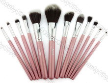 Jessup Pro MakeUp Cosmetic Set Eyeshadow Foundation wood Brush blusher Tools set 12pcs Pink/Silver
