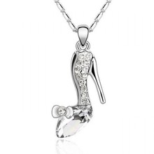 Graceful Classic Full Rhinestone Crystal Cinderella High heel statement pendant Necklace For Women summer jewelry 