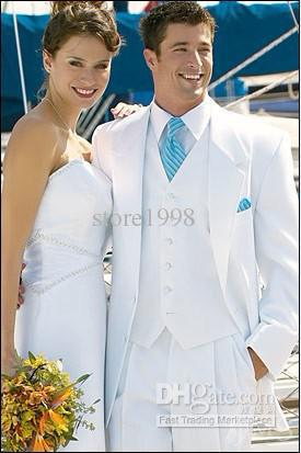 New Style White Groomuxedos Notch Lapel Groomsmen Men Wedding SuitJacket+Pants+Tie+VestM449