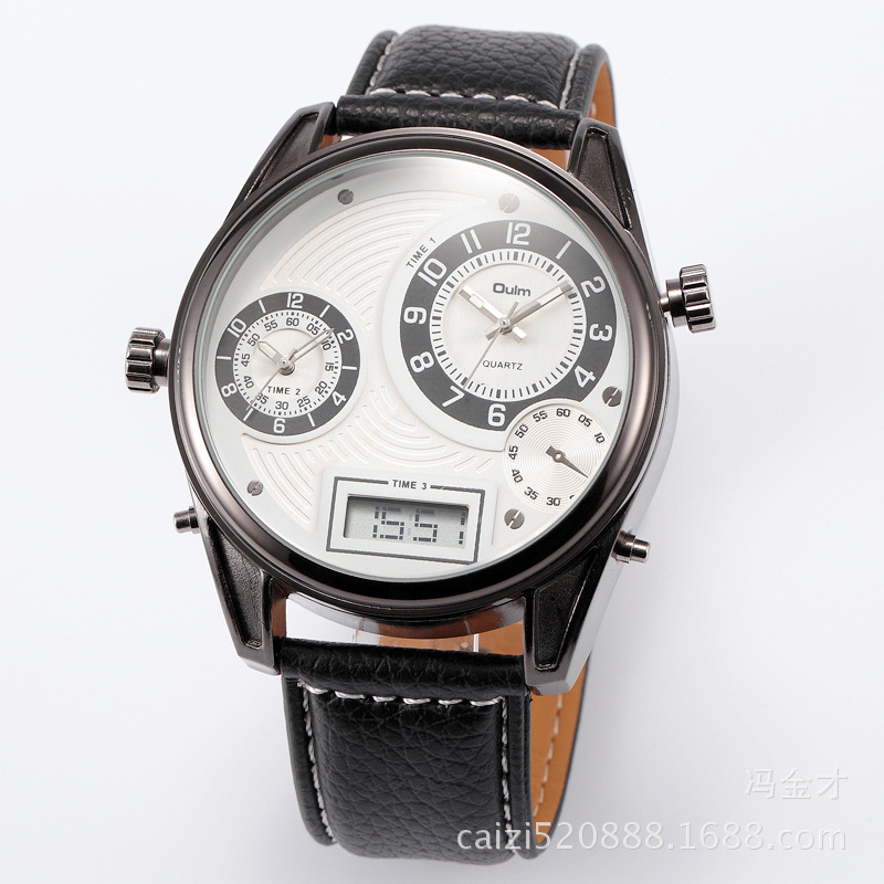 oulm Luxury Brand leather Strap Analog Date Men's Quartz Watch sport  Casual Watch Men Wristwatch relogio masculino